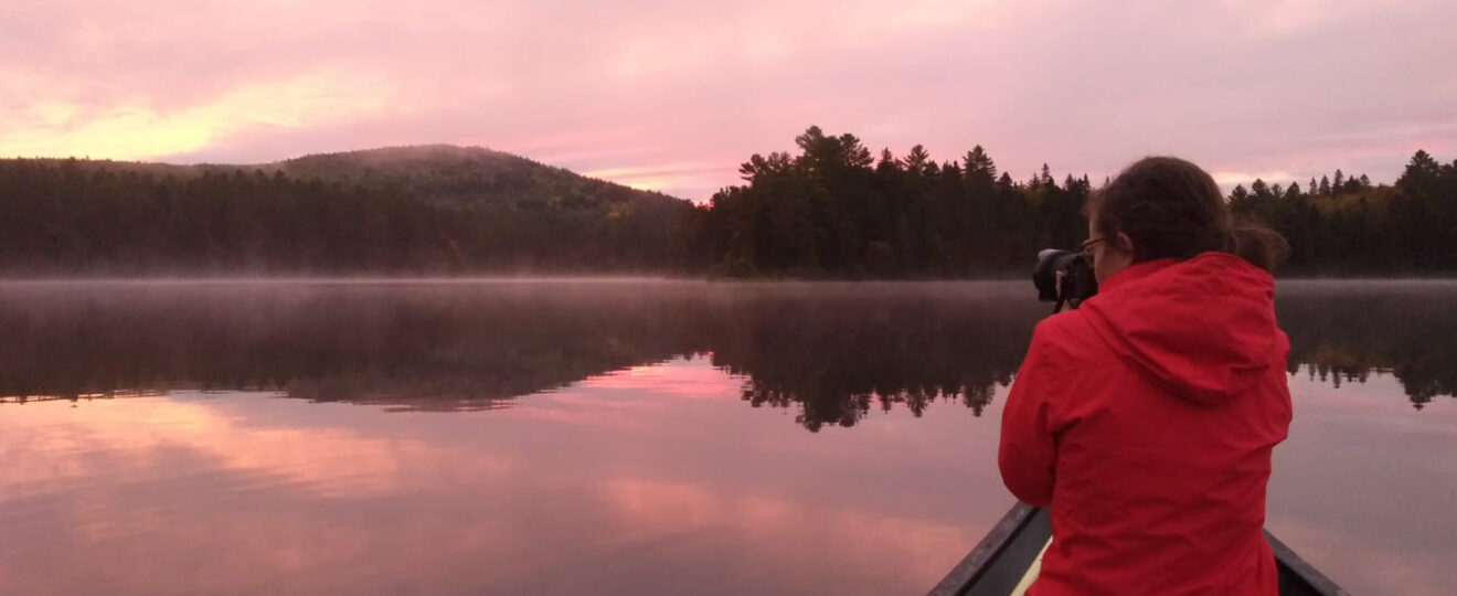 tortue canot lever de soleil sur lac wapizagonke